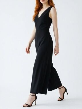 Club Monaco Black V-Neck Wide-Leg Jumpsuit